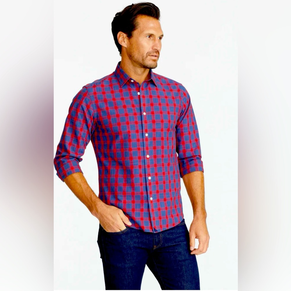 UNTUCKIT - Classic Cotton Carmenet Shirt red & blue plaid medium slimfit Preppy